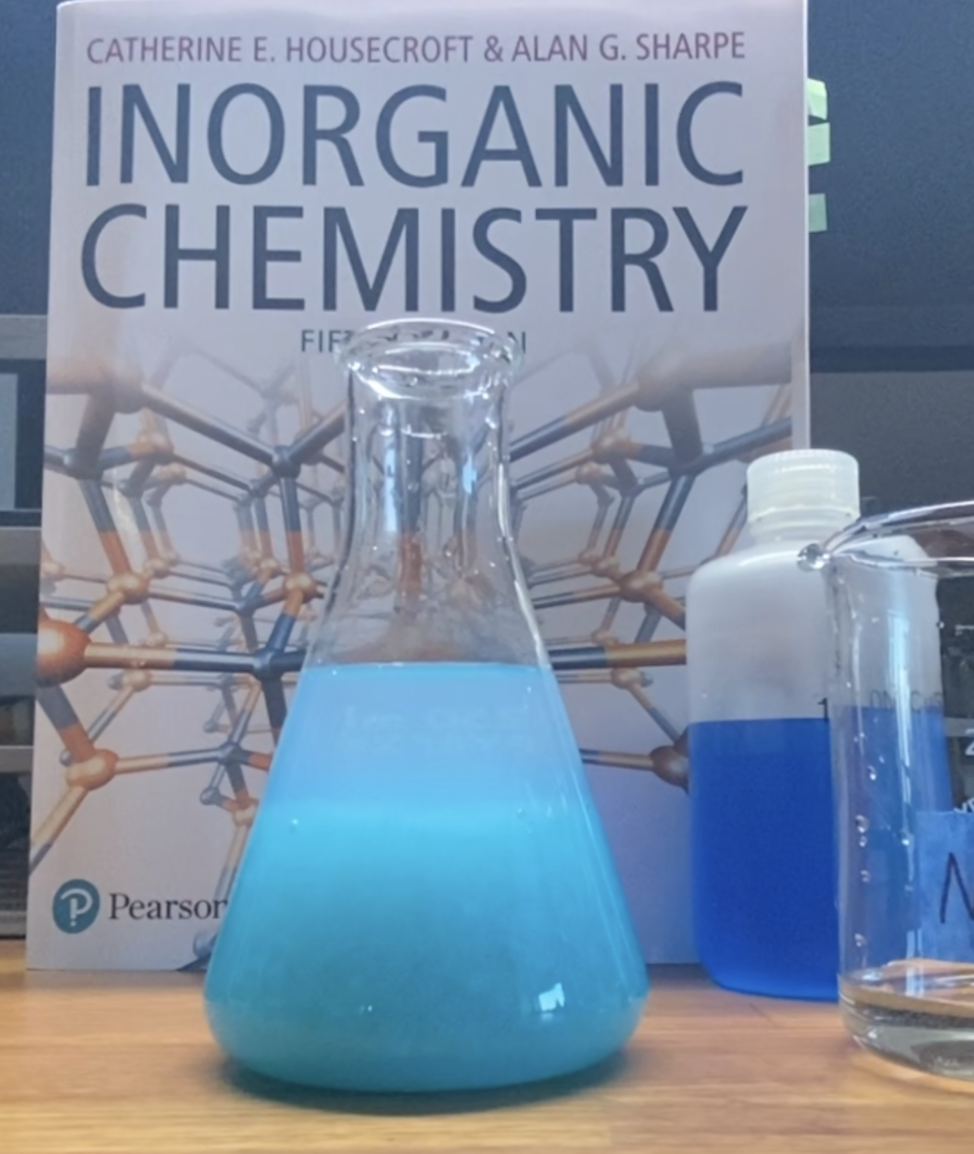 Malachite precipitate settled at the bottom of the flask