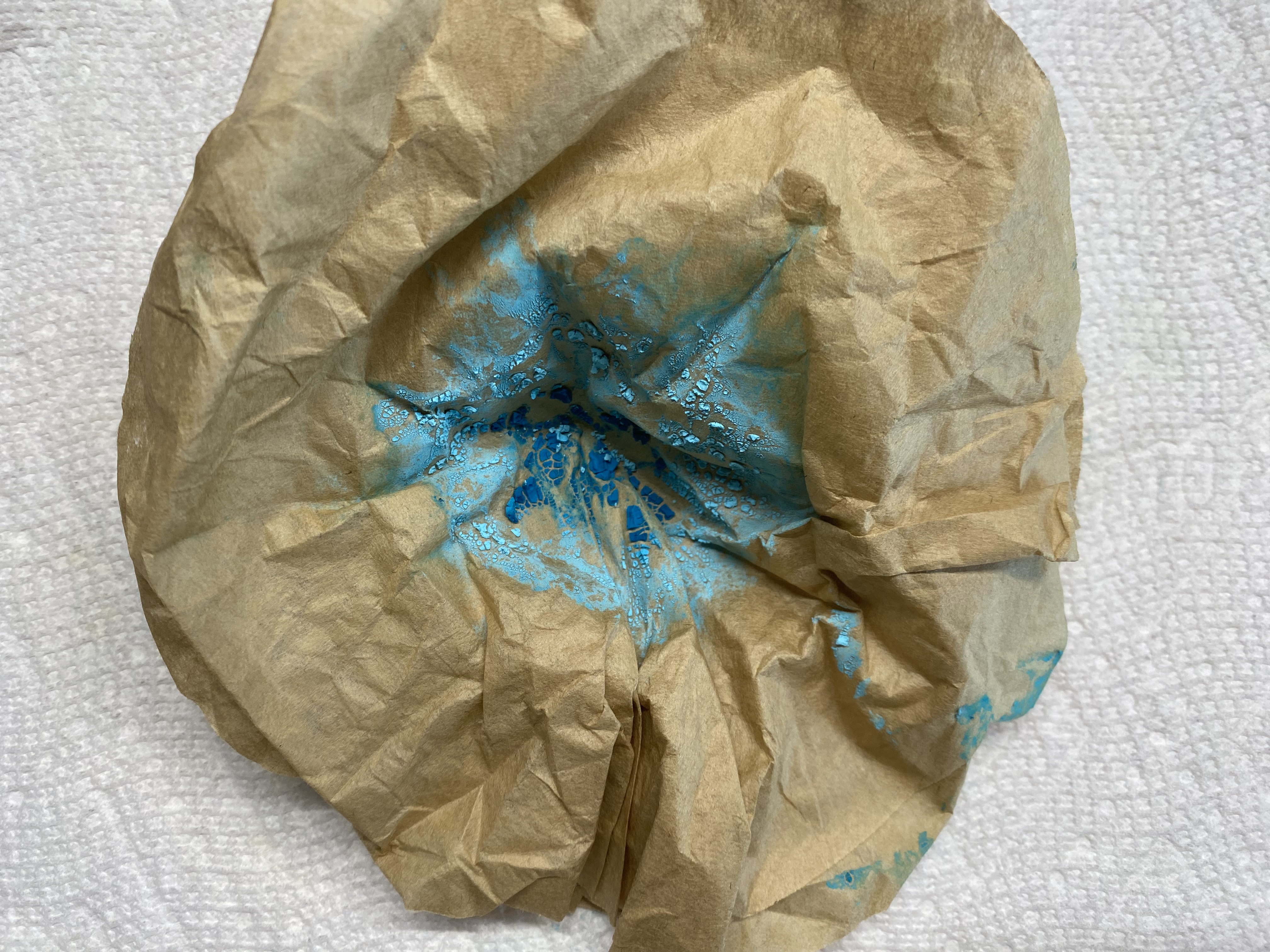 Dry filter paper 24 hours after filtering malachite precipitate